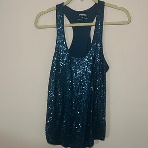 Express Teal Sequin Racerback Tank Top